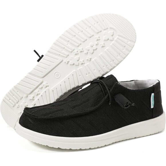 Women's Casual Slip On Deck Canvas Loafers Sneakers Lightweight Boot Shoes Black - Picture 5 of 7